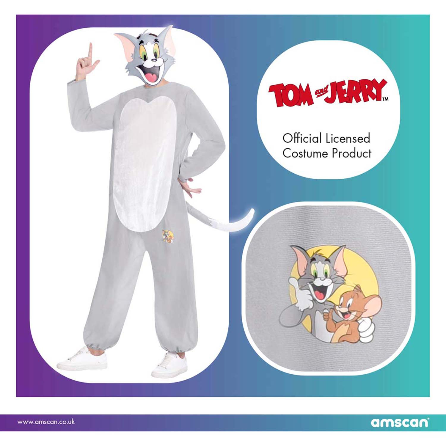 Amscan TOM CAT da TOM E JERRY CARTOON Gents Costume Taglia XL 