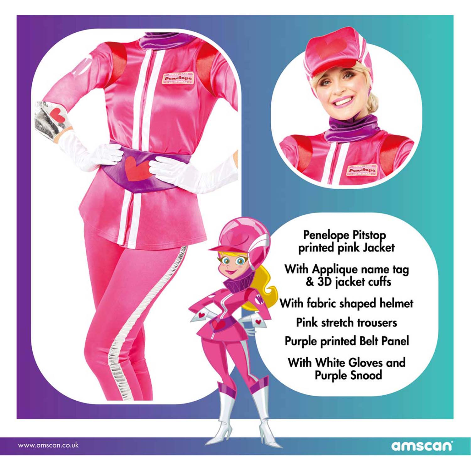 Amscan Penelope Pitstop Wacky Races Donna Costume Taglia 14-16 