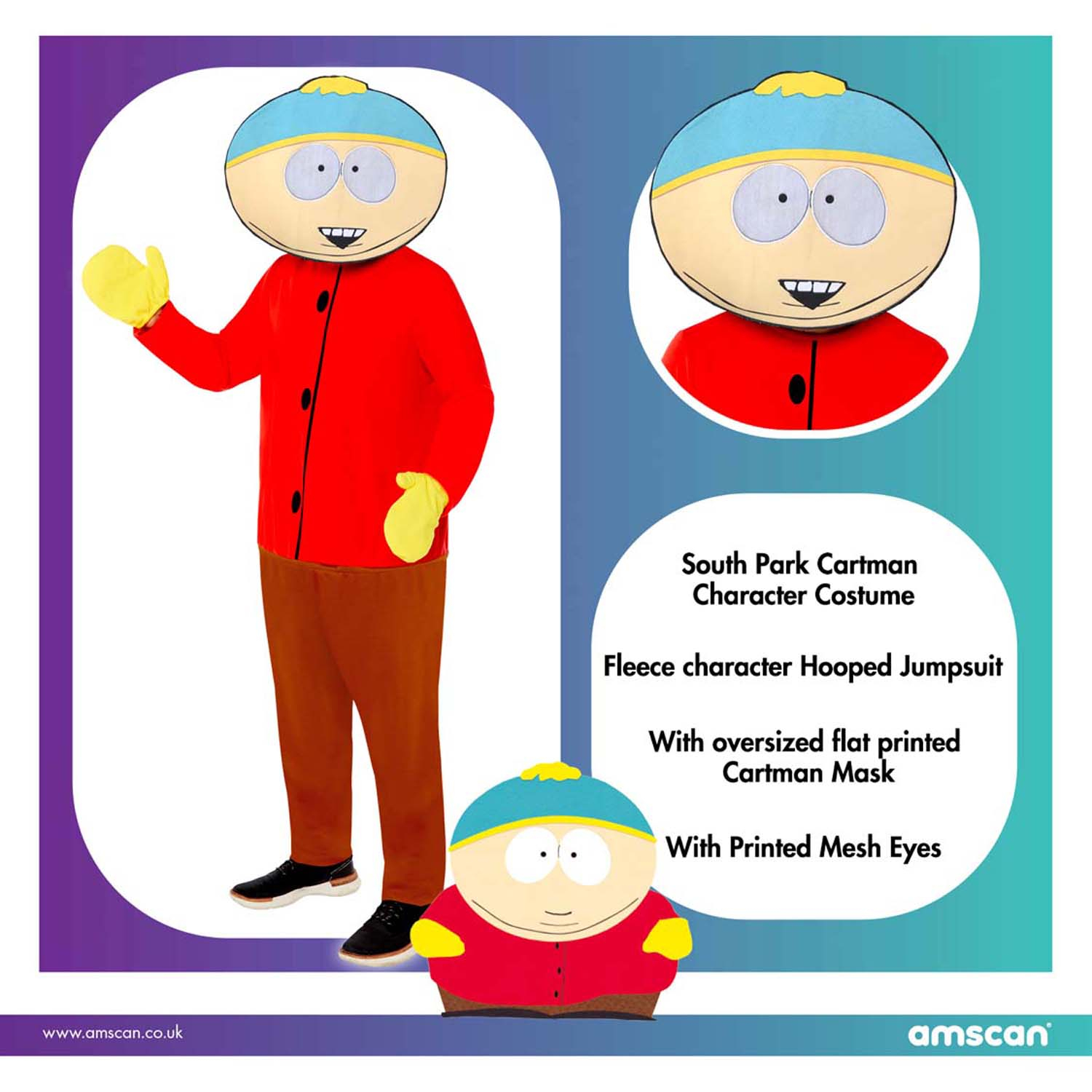 Amscan SOUTHPARK CARTMAN Adulto Costume 1990s TV cartoni animati taglia Small 