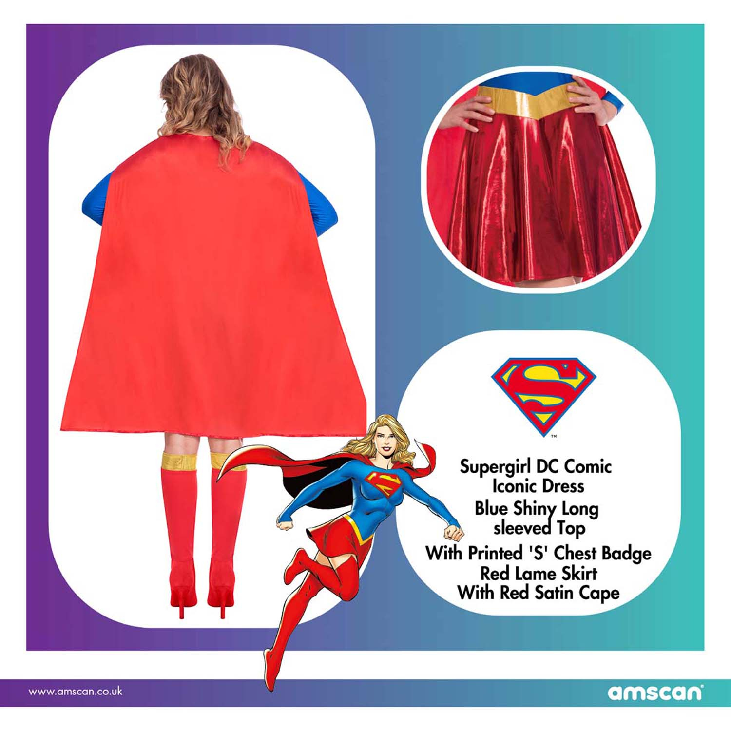 amscan Ladies Warner Bros Classic Supergirl Fancy Dress Costume Medium 