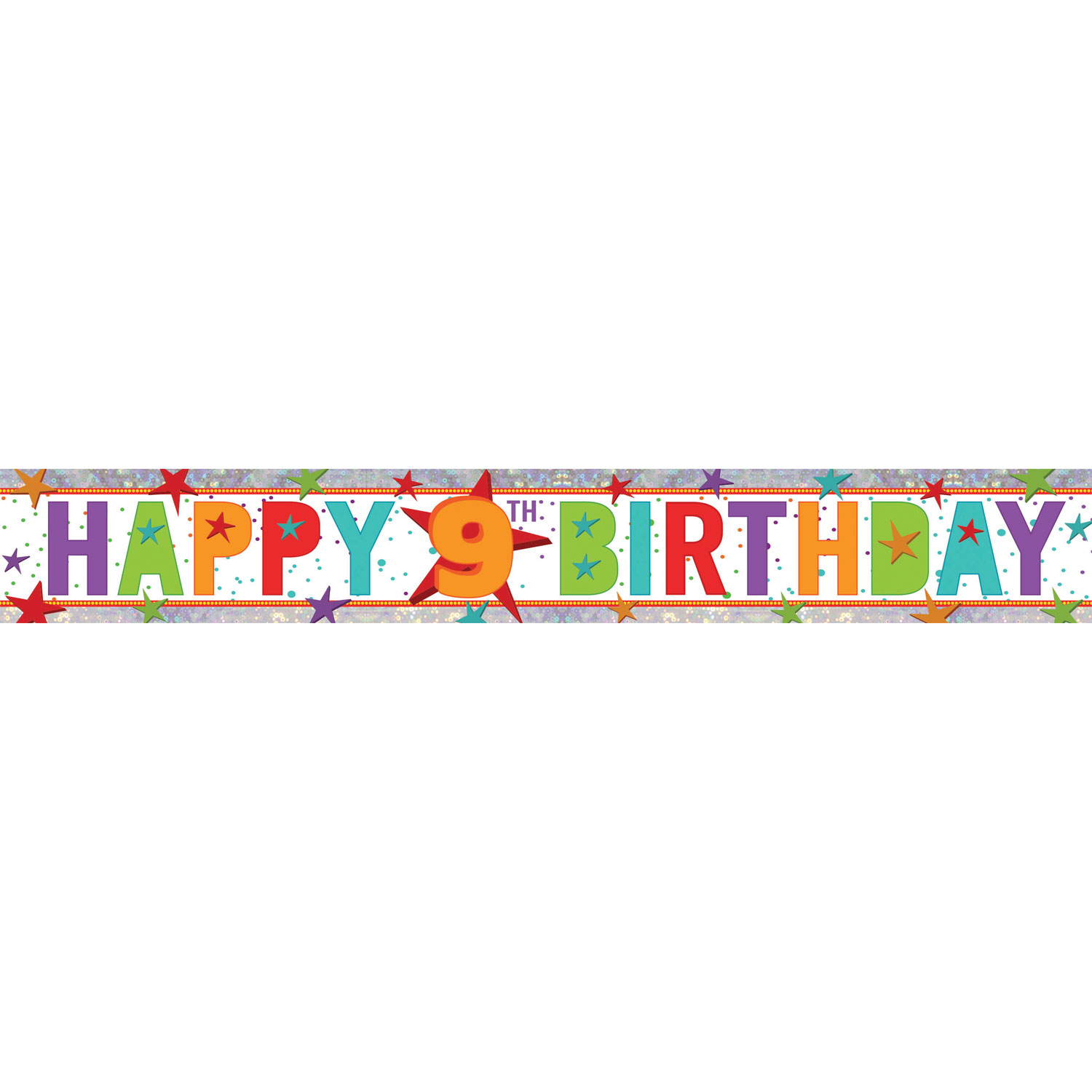 Pink Holographic Happy 9th Birthday Banner