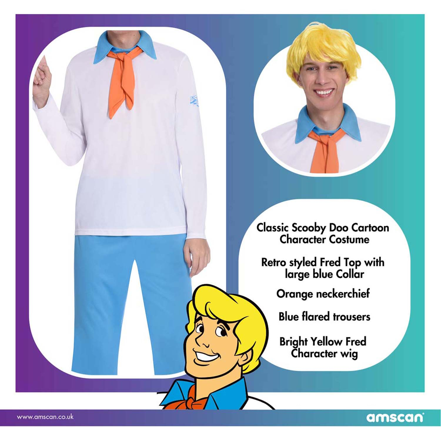 Amscan Fred Scooby Doo Halloween Linea Uomo Costume Taglia XL 