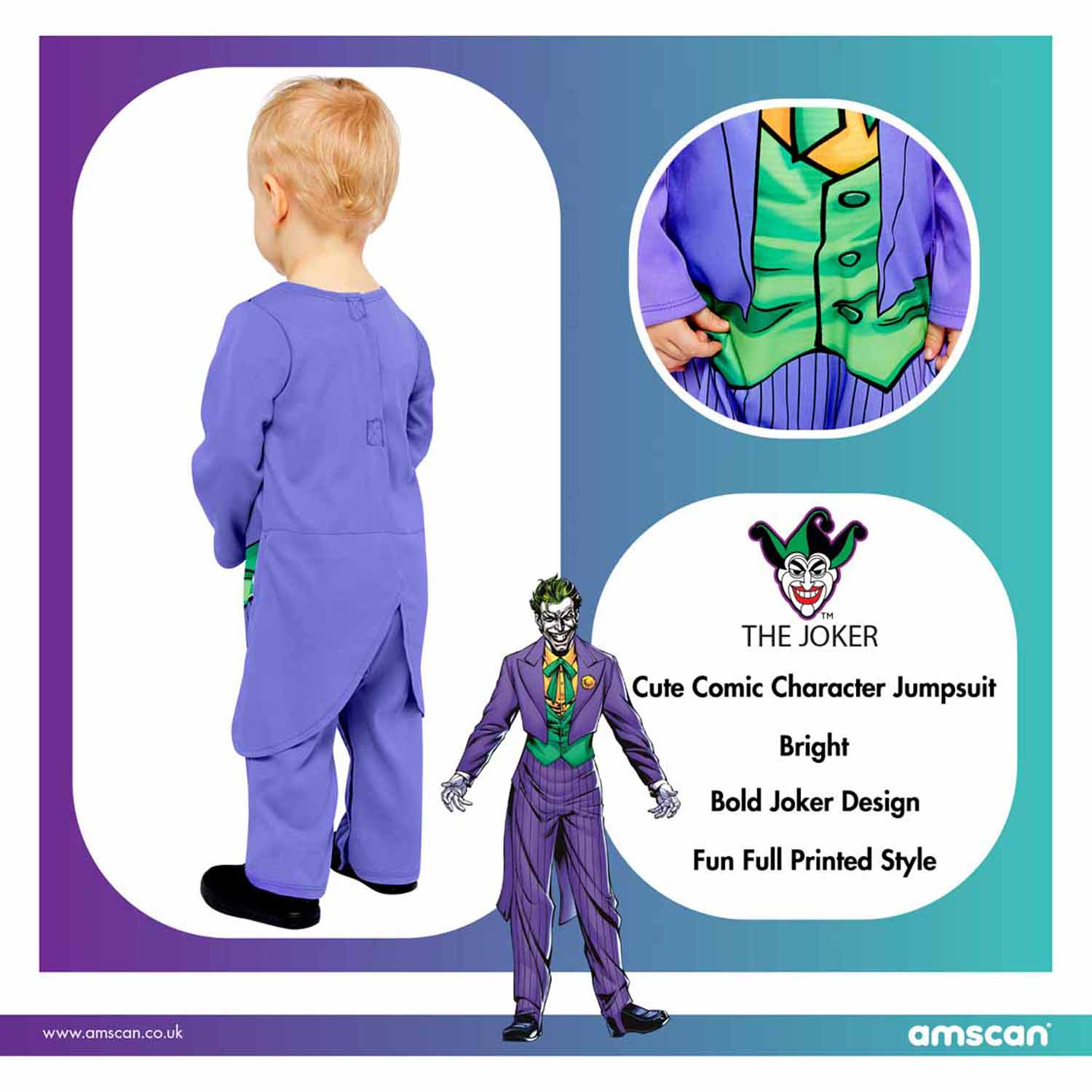 Joker Comic Book Style Costume - Age 6-12 Months - 1 PC : Amscan ...