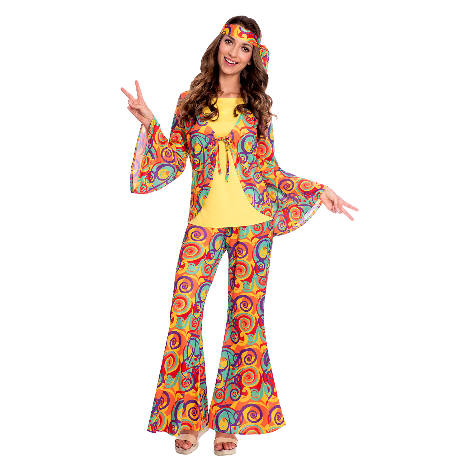 Amscan Disco Donna Costume 60s 70s Cravatta Tintura Hippy Hippie Taglia UK 14-16 